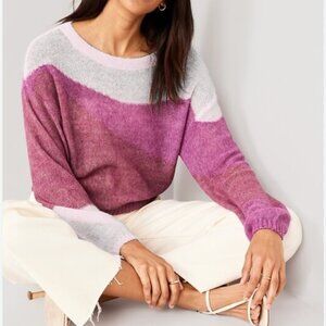 Old Navy airy Sheer Boat-Neck Sweater Wave Pink Pullover Long sleeve